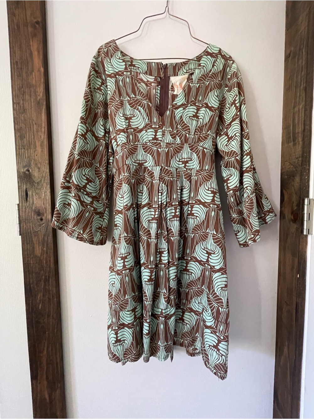 Woman’s Brown & Mint Patterned Belted Smock Tunic